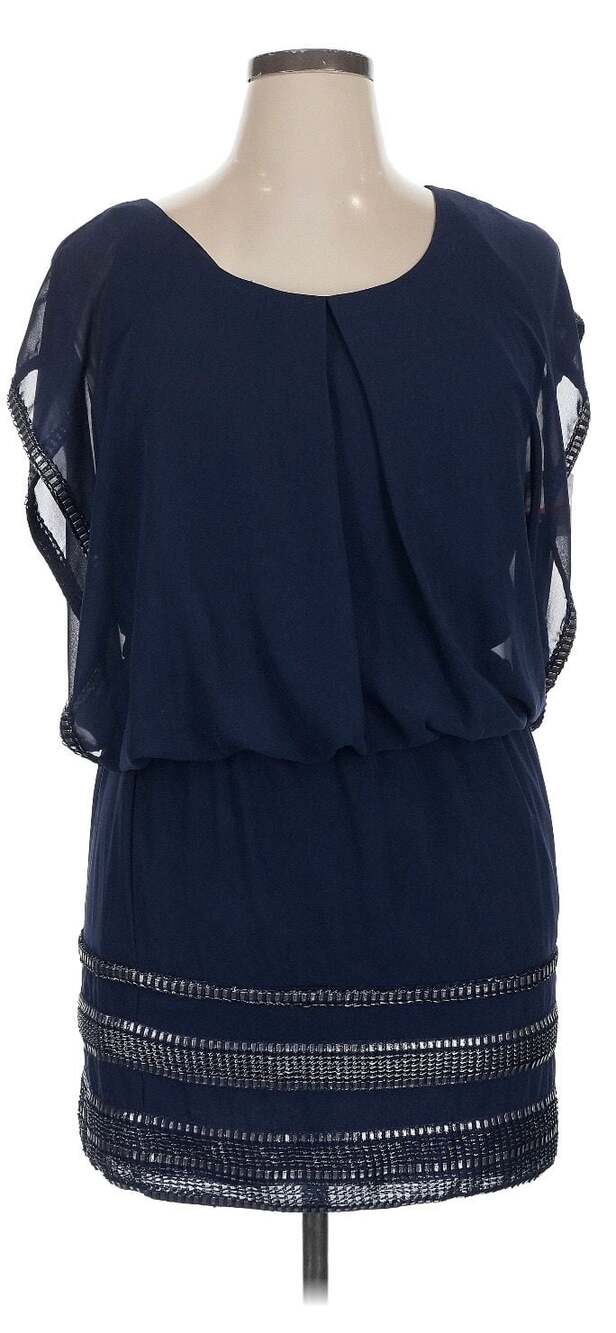 SLNY SL Fashions New York Navy Blue Beaded Blouson Cocktail Dress